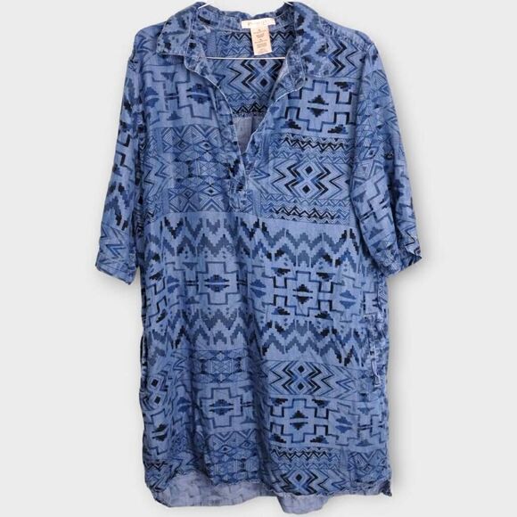 Philosophy Womens Dress Tunic Sz XL Blue Aztec Chambray Western Boho Streetwear - Picture 12 of 12